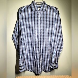 Peter Millar Seaside Finish 100% Cotton Men's Blue Plaid Shirt Sz Large